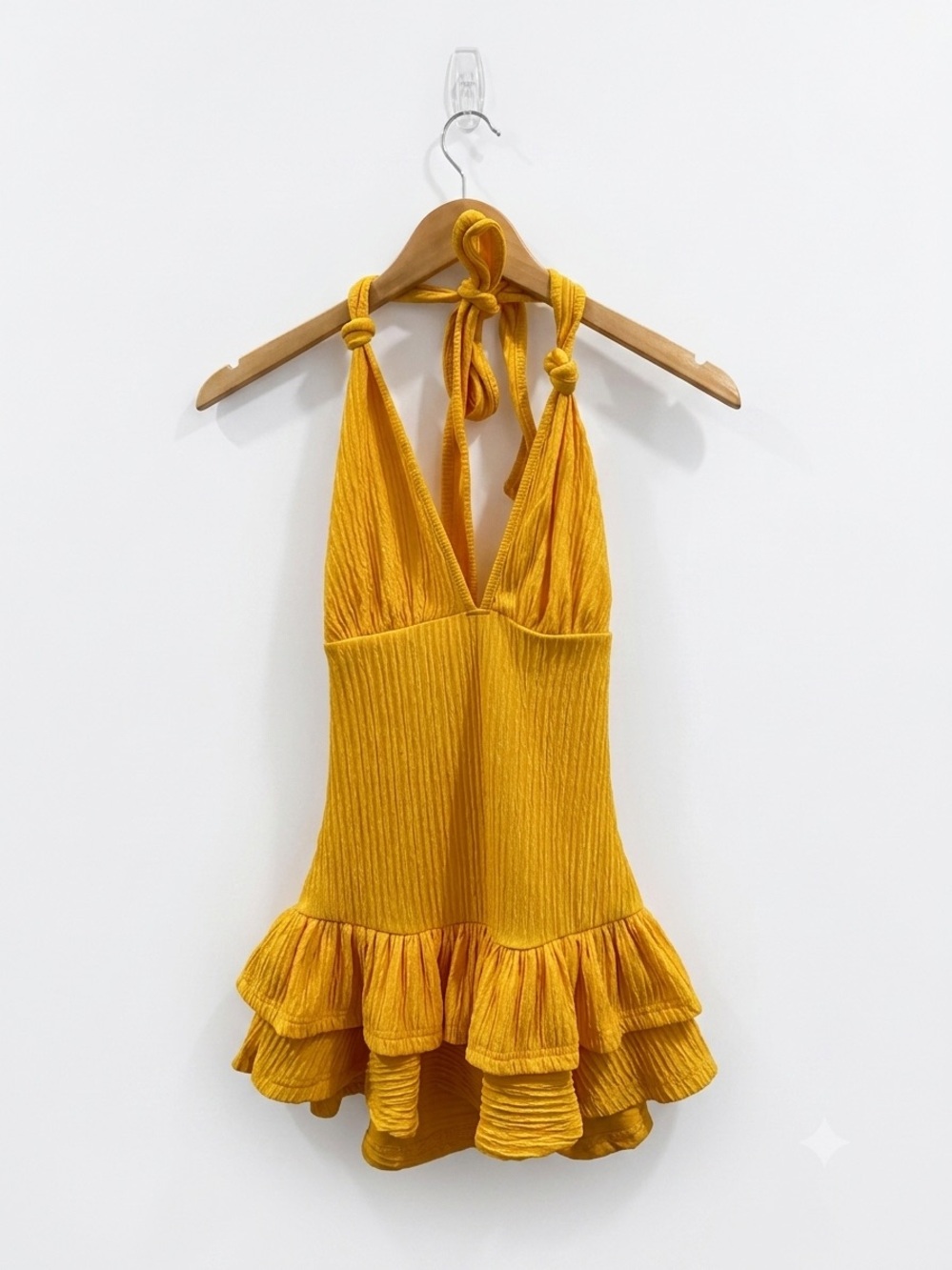Yellow Ruffle Halter Mini Romper Dress